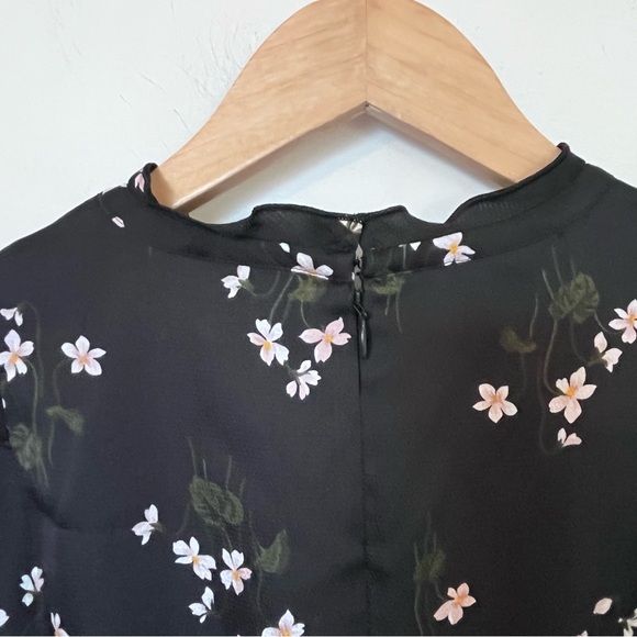 Ann Taylor black ruffle black floral long sleeve dress womens size 00P petite - Picture 10 of 13